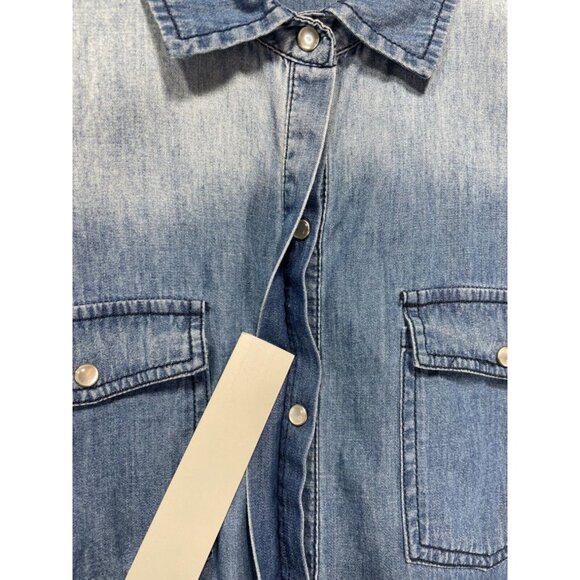 Earl Jean Women's Small Long Sleeve Pearl Snap Up 100% Cotton Denim Shirt - Picture 4 of 11